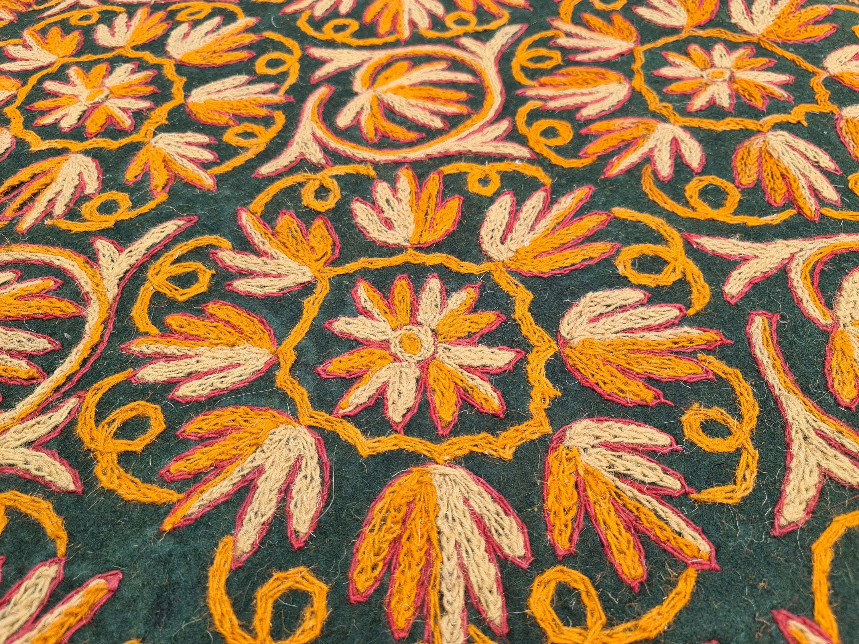 6*9 hand felted Kashmiri Namda - fully embroidered - soft bohemian bedroom rug - The Shanti Home