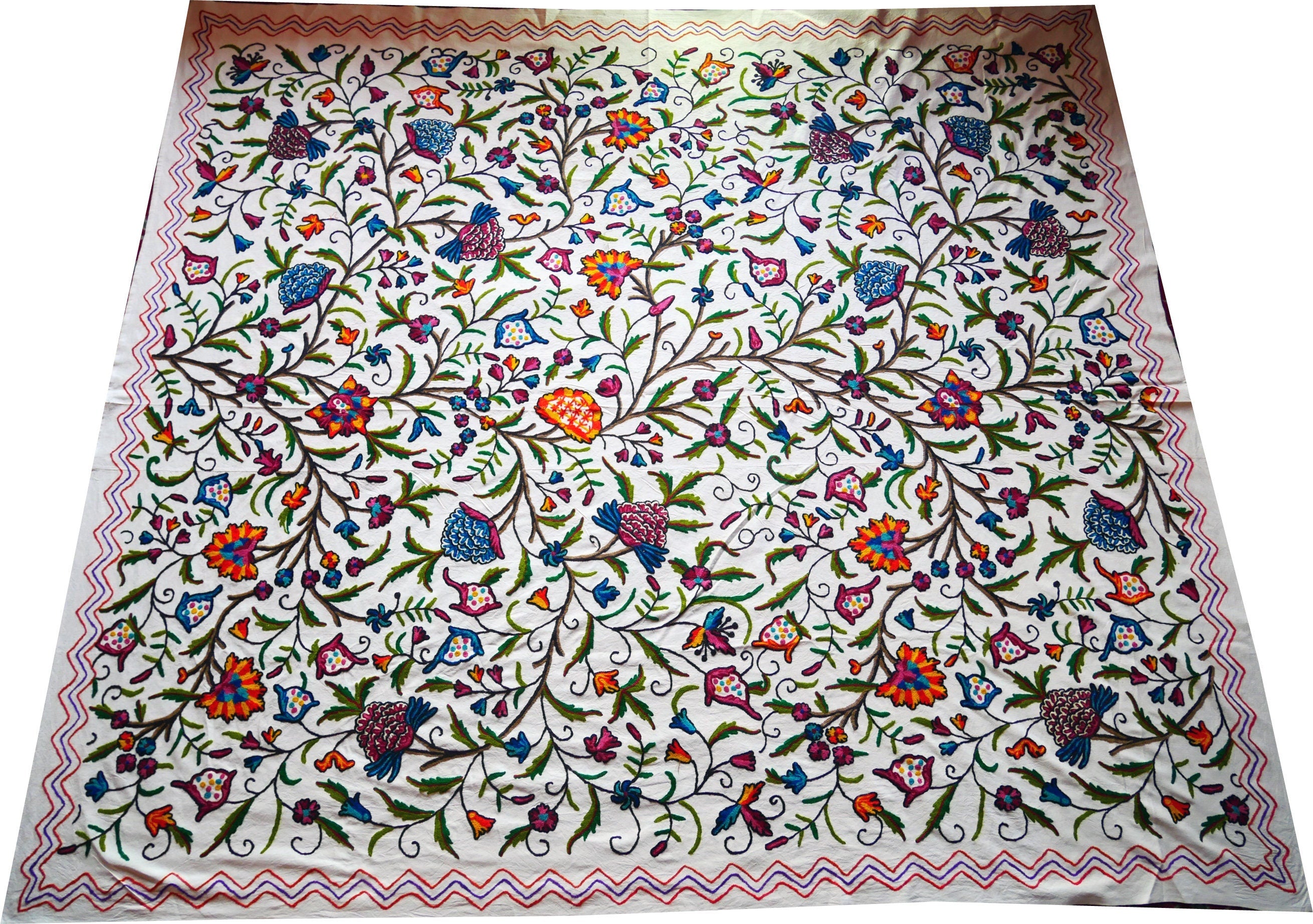 Bohemian bedding "Dream of Kashmir" hand embroidered bedspread double bed - The Shanti Home