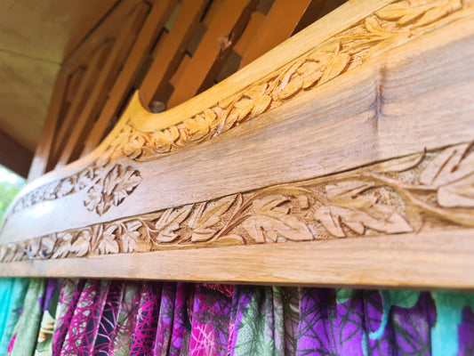 Kashmiri door - curtain walnut wood door topper - hand carved wood art - above bed wall decor