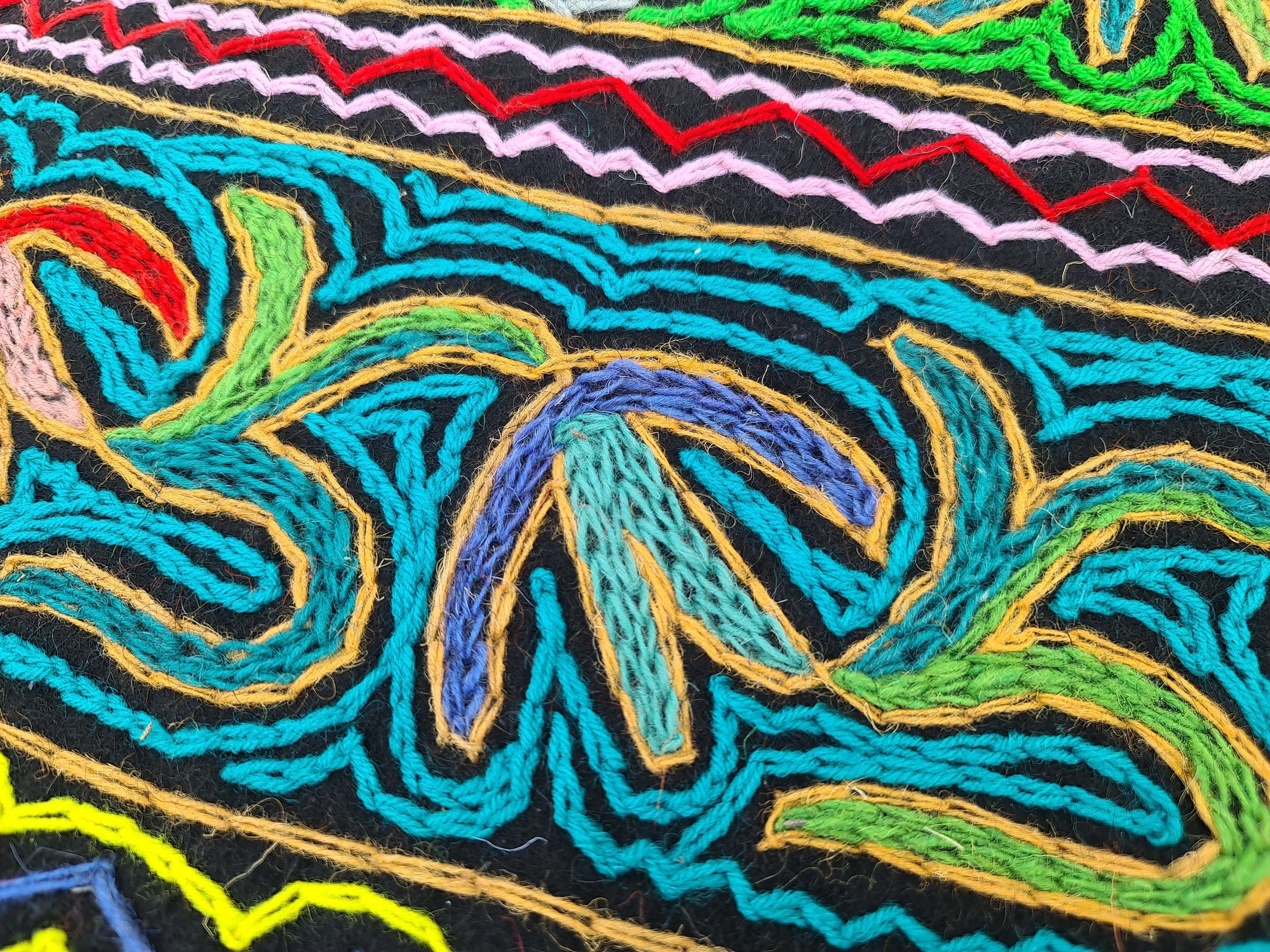 Large round rug - boho wool rug | 5 ft "Namda" from Kashmir hand felted and embroidered | soft Indian area rug - bohemian bedroom carpet - The Shanti Home