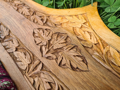 Boho doorway curtain Kashmiri hand carved walnut wood doorway topper with vintage Indian saree - The Shanti Home