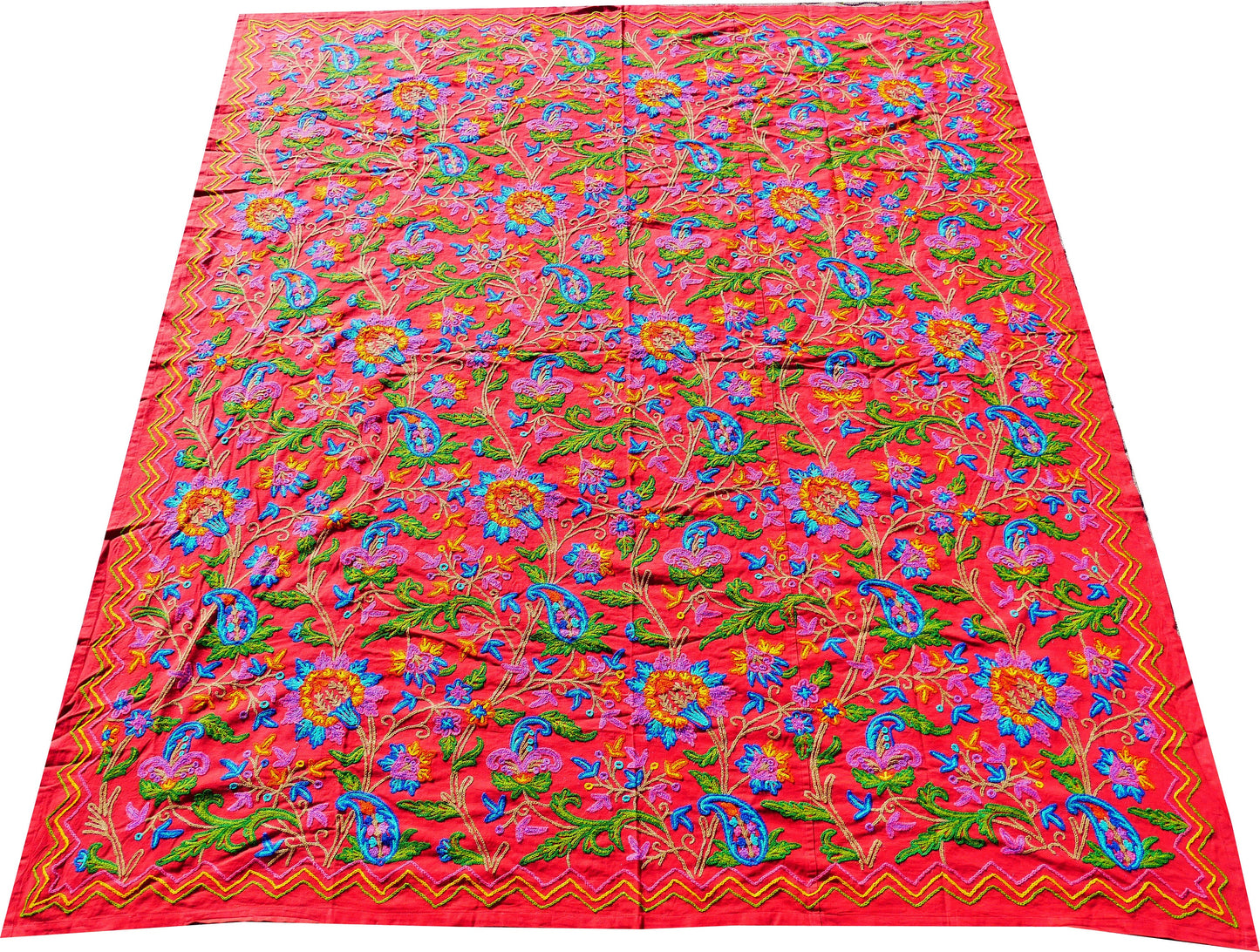 Boho bedding "Posh Dar" luxury bed cover from Kashmir - hand embroidered bedspread - The Shanti Home