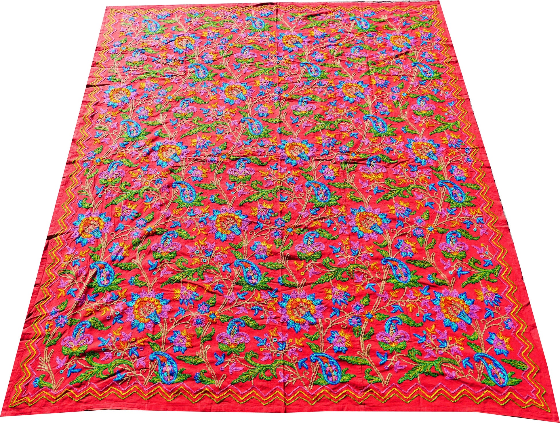 Boho bedding "Posh Dar" luxury bed cover from Kashmir - hand embroidered bedspread - The Shanti Home
