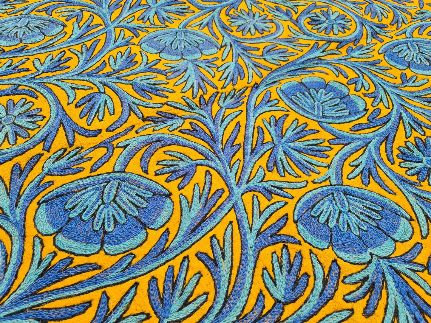 Wool rug - boho area rug 6x4 | hand felted Kashmiri "Namda" Orange Flower - The Shanti Home