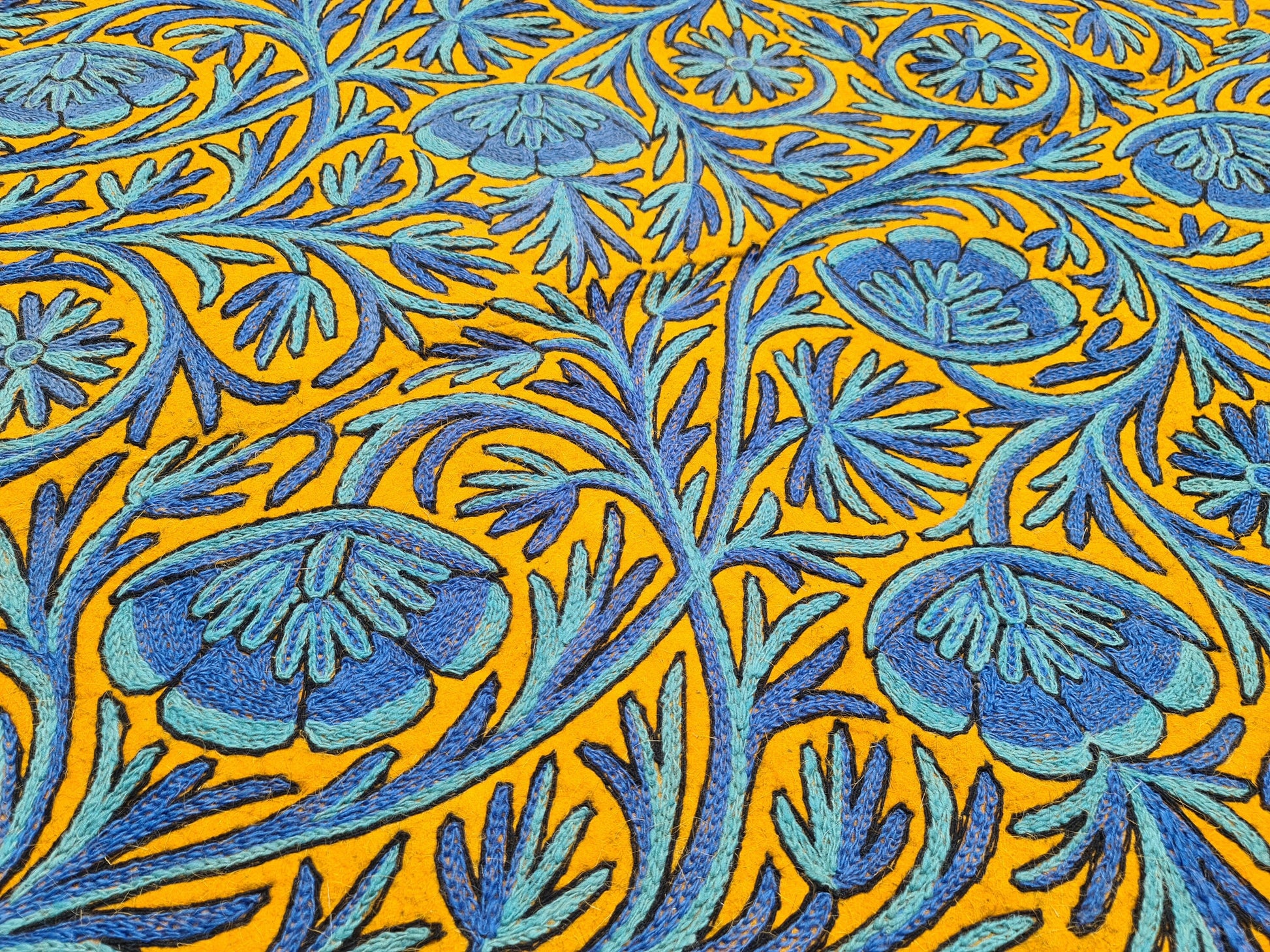 Wool rug - boho area rug 6x4 | hand felted Kashmiri "Namda" Orange Flower - The Shanti Home