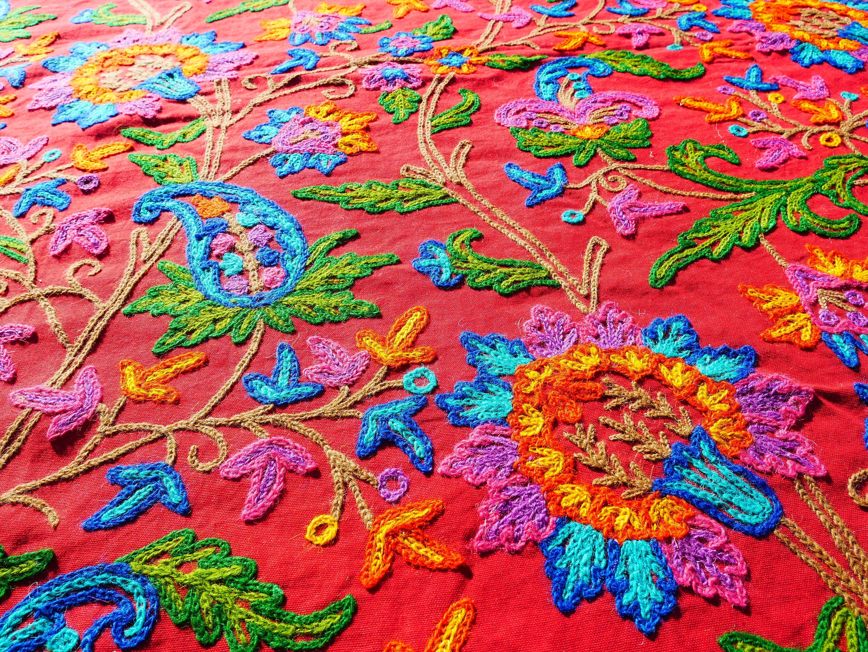 Boho bedding "Posh Dar" luxury bed cover from Kashmir - hand embroidered bedspread - The Shanti Home