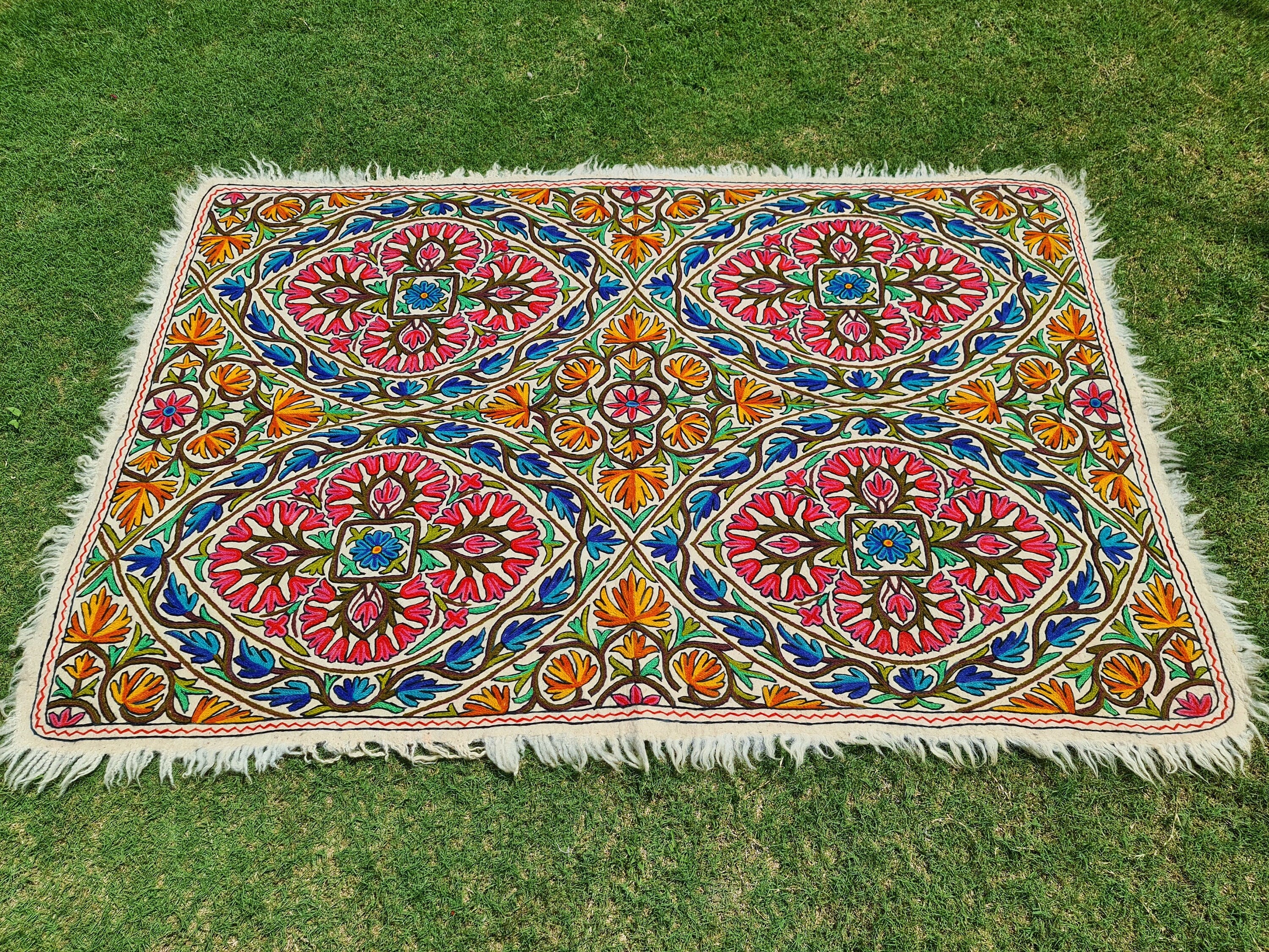 Warmth and Whimsy: Handmade Namda Wool Rug 5x7ft – Crafted with Love in Kashmir for Cozy Floors and Boho Flair - The Shanti Home
