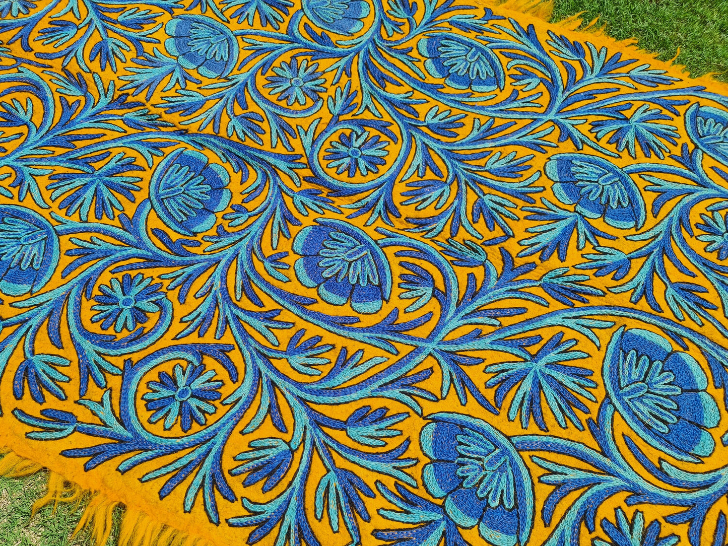 Wool rug - boho area rug 6x4 | hand felted Kashmiri "Namda" Orange Flower - The Shanti Home