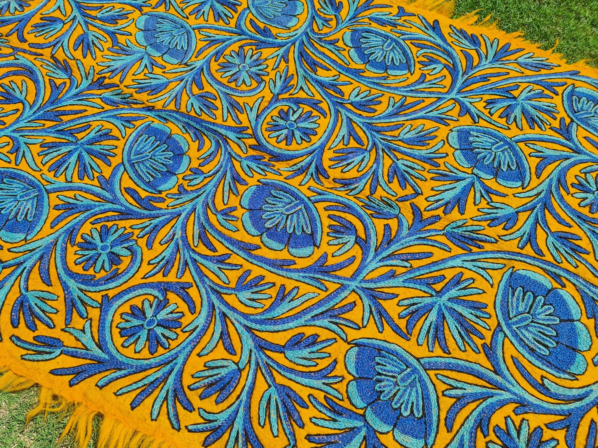 Wool rug - boho area rug 6x4 | hand felted Kashmiri "Namda" Orange Flower - The Shanti Home