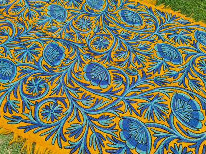 Wool rug - boho area rug 6x4 | hand felted Kashmiri "Namda" Orange Flower - The Shanti Home