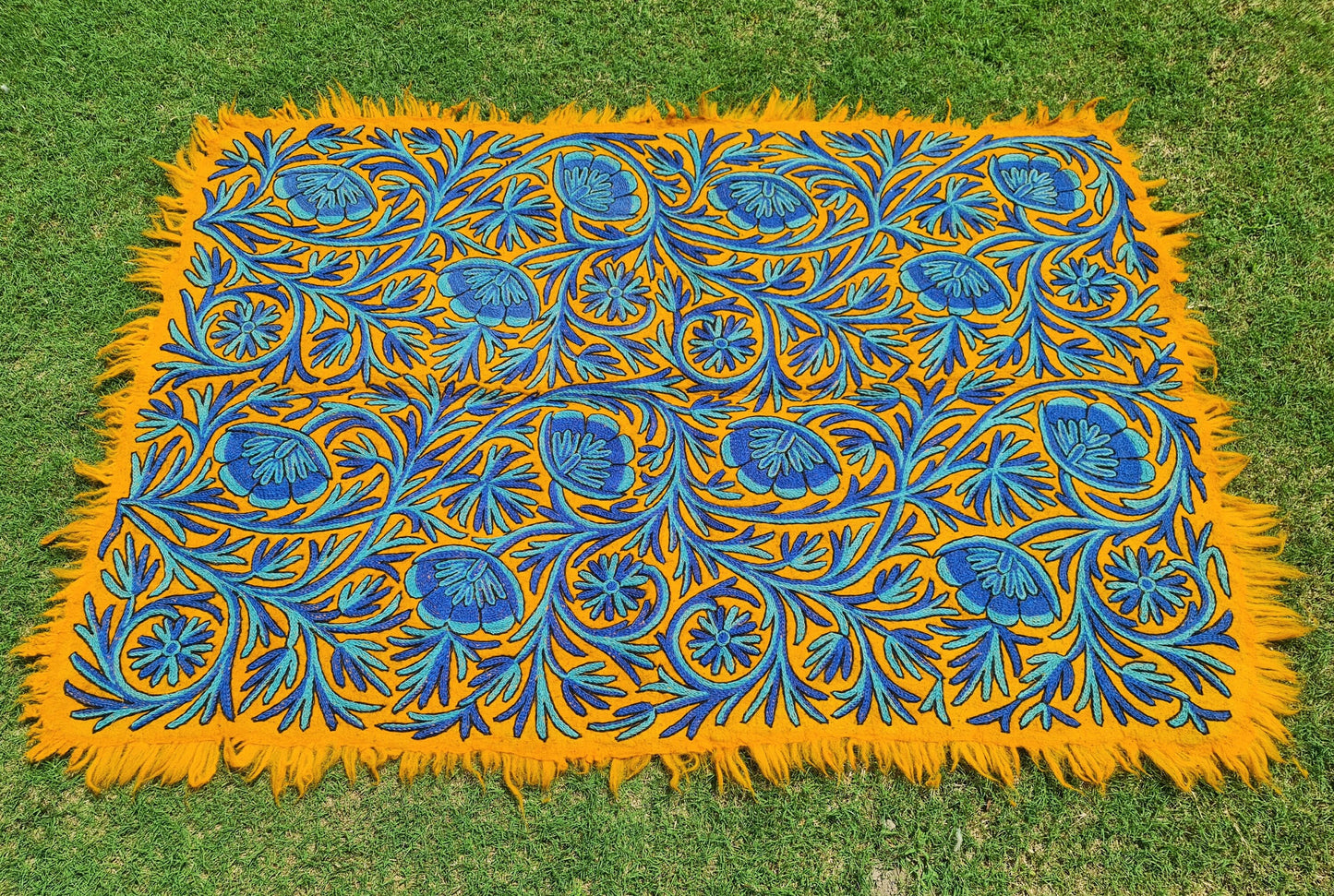 Wool rug - boho area rug 6x4 | hand felted Kashmiri "Namda" Orange Flower - The Shanti Home