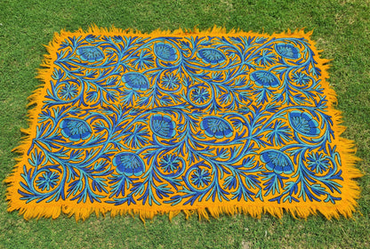 Wool rug - boho area rug 6x4 | hand felted Kashmiri "Namda" Orange Flower - The Shanti Home