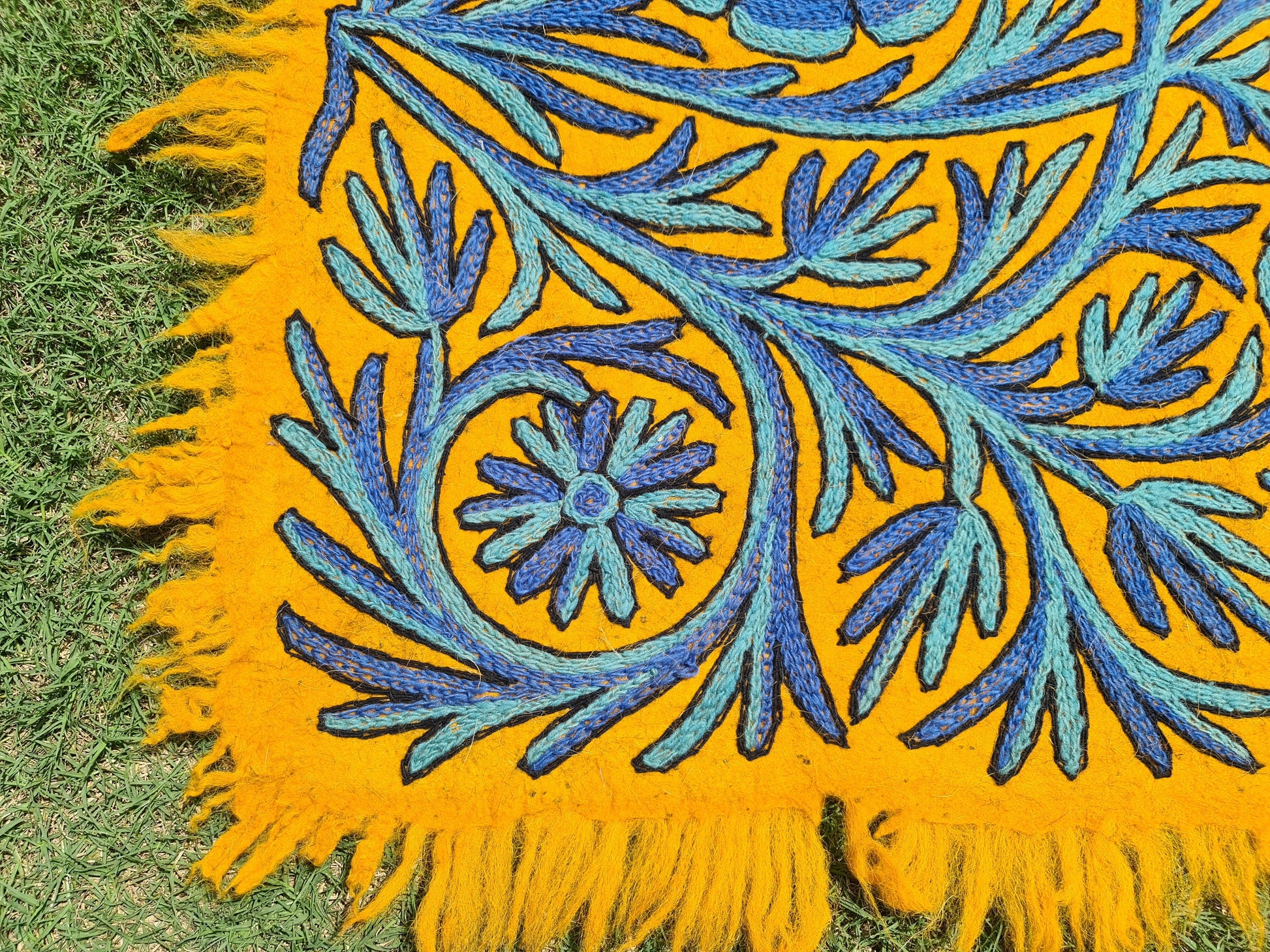 Wool rug - boho area rug 6x4 | hand felted Kashmiri "Namda" Orange Flower - The Shanti Home