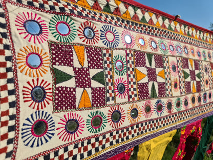 Large vintage door valance -13ft colorful Indian Toran - window topper | authentic Indian tribal wedding decor | boho bohemian wall decor - The Shanti Home