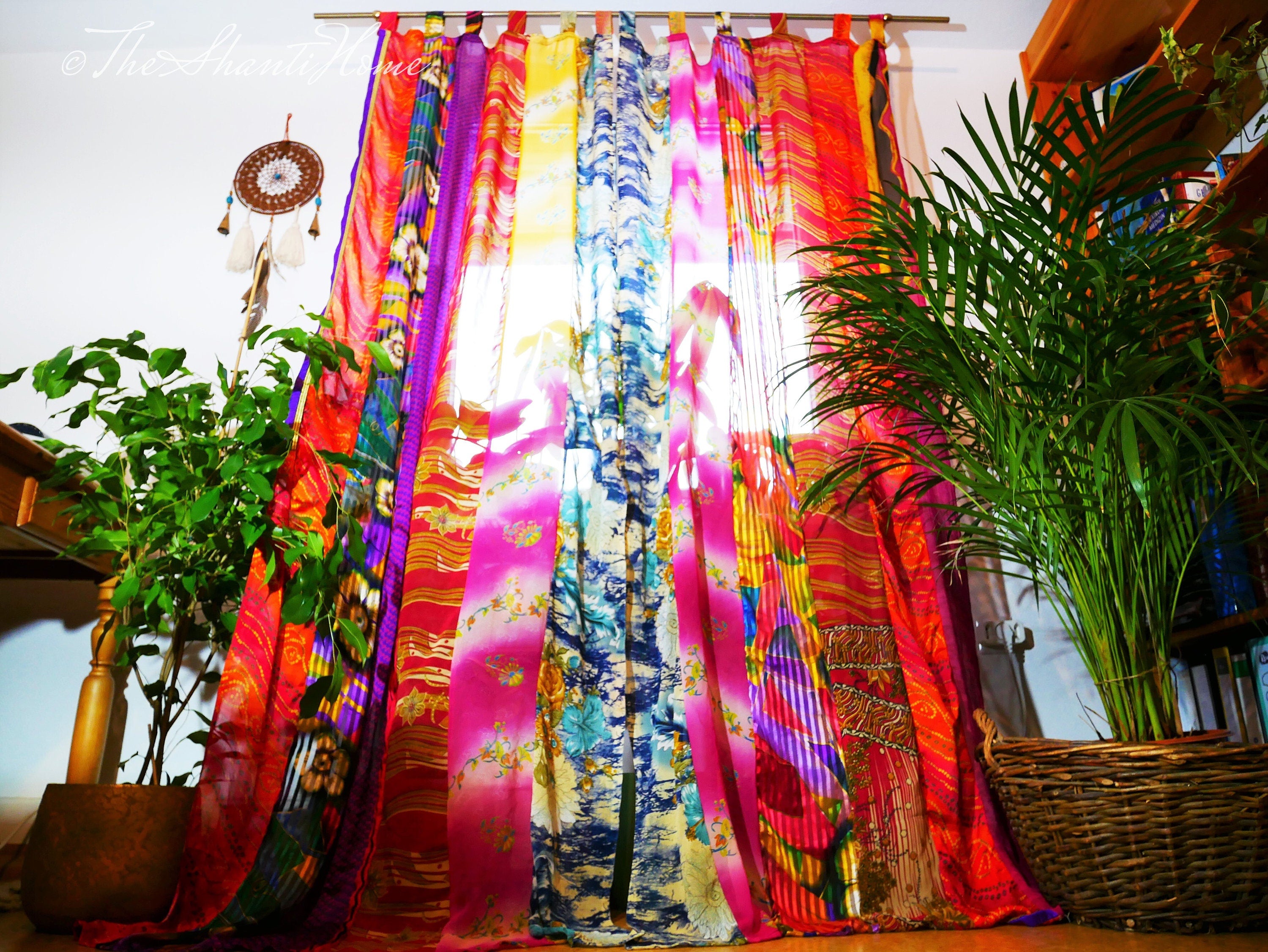 Boho saree curtains - door curtains multicolored - Hippie style curtain - The Shanti Home