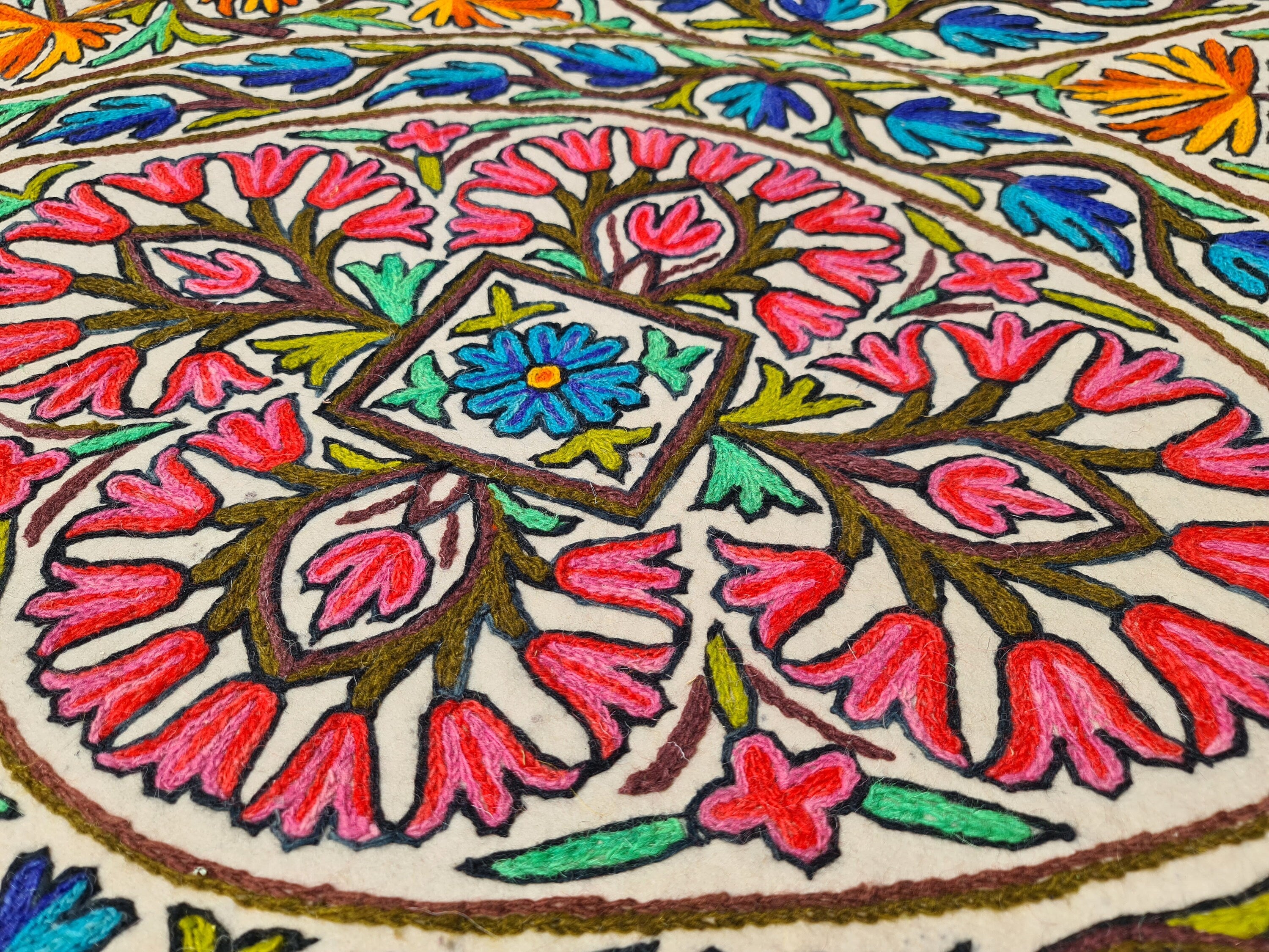 Warmth and Whimsy: Handmade Namda Wool Rug 5x7ft – Crafted with Love in Kashmir for Cozy Floors and Boho Flair - The Shanti Home